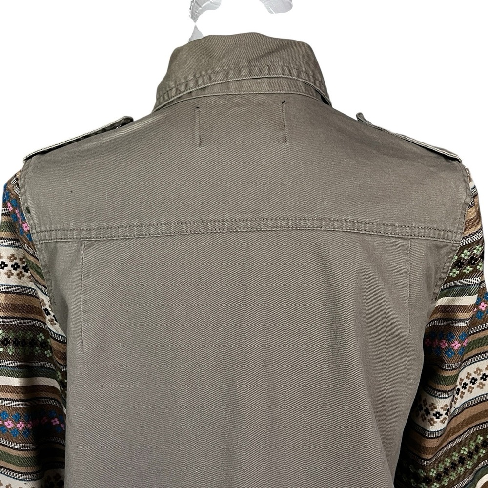 Ali & Kris Sz S Pearl Snap Embroidered Shirt Jacket Boho Army Green Chore Ranch - Picture 2 of 15